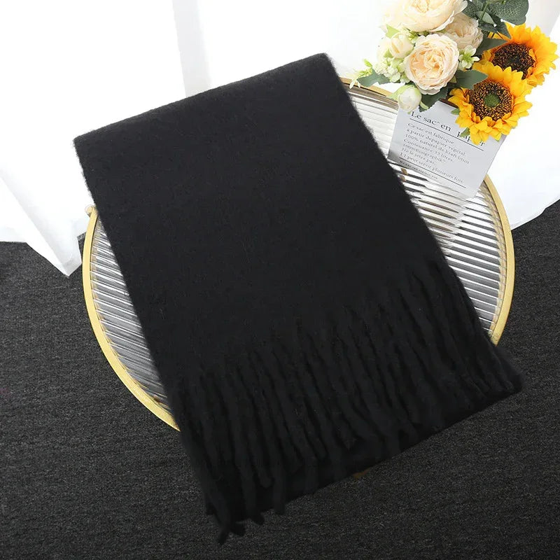 Macaron Solid Color Thick Braid Tassel Shawl - DanaFashionstore
