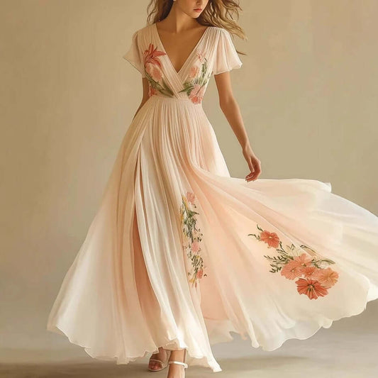 Women's V-neck Short-sleeved Digital Printing Positioning Long Dress $69.90 Dana Fashion Color: Pink Size: L Women's clothing Product information: Color: Pink Size: S,M,L,XL,XXL Main composite material: Polyester Note: 1. Asian sizes are 1 to 2 sizes smal