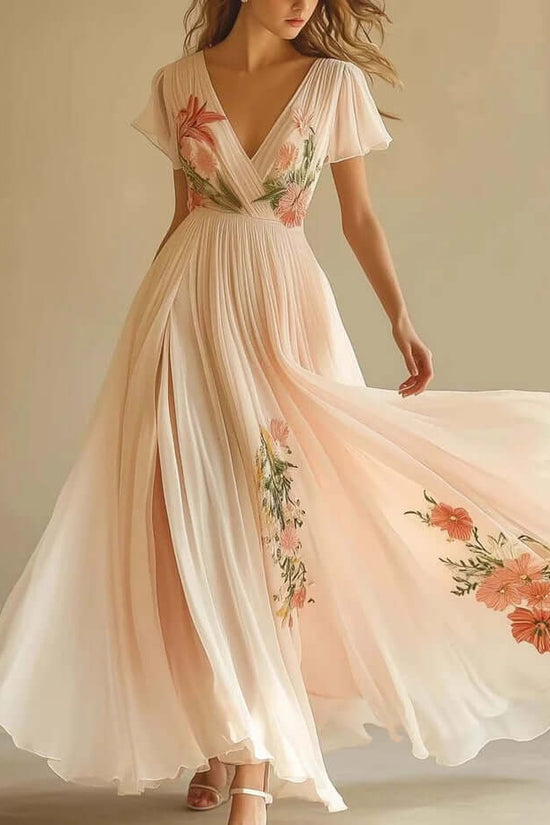 Women's V-neck Short-sleeved Digital Printing Positioning Long Dress $69.90 Dana Fashion Color: Pink Size: L Women's clothing Product information: Color: Pink Size: S,M,L,XL,XXL Main composite material: Polyester Note: 1. Asian sizes are 1 to 2 sizes smal