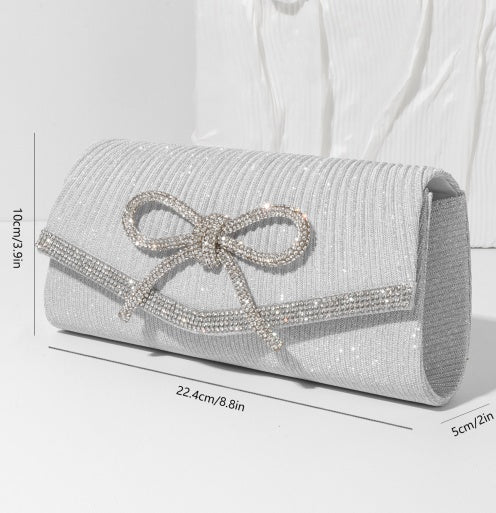 Bow Evening Bag Sparkly Clutch Purses For Women Wedding Glitter Rhinestone Party Prom Purse Dressy Clutch Bags - Dana Fashion