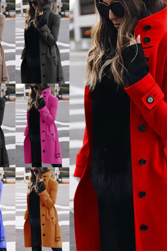 Autumn Winter New Woolen Coat Women's Slim Fit Cardigan Large Coat Women Long Sleeve Single Breasted Stand Collar Woolen Coat