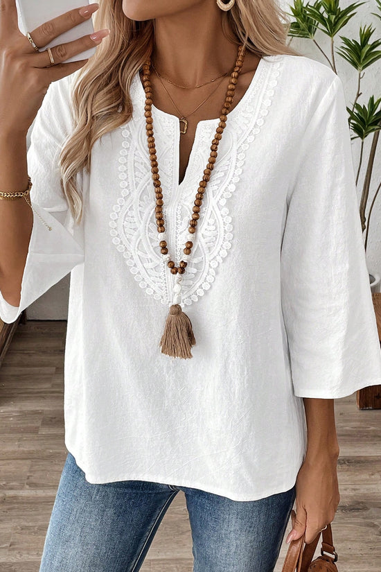 Women's Solid Color V-neck Long-sleeved Simple Casual Shirt