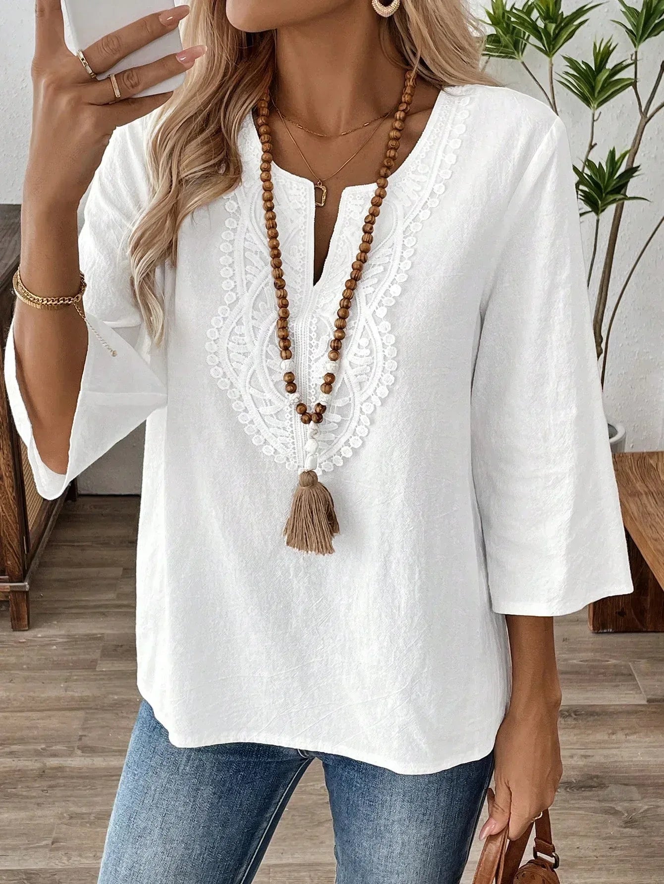 Women's Solid Color V-neck Long-sleeved Simple Casual Shirt - DanaFashionstore