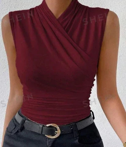 Women's Fashion Summer Solid Color Crisscross Pleated Sleeveless Tank Top - DanaFashionstore