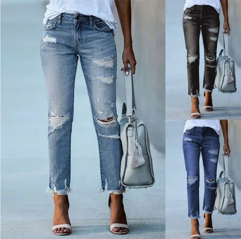 Women's Plus Size Ripped Jeans Trousers - DanaFashionstore