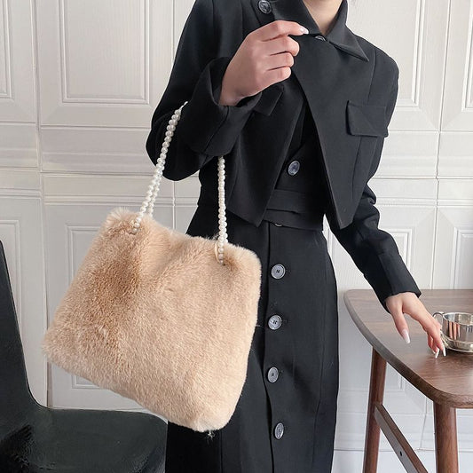 Women's Fashion Plush Pearl Shoulder Bag - Dana Fashion