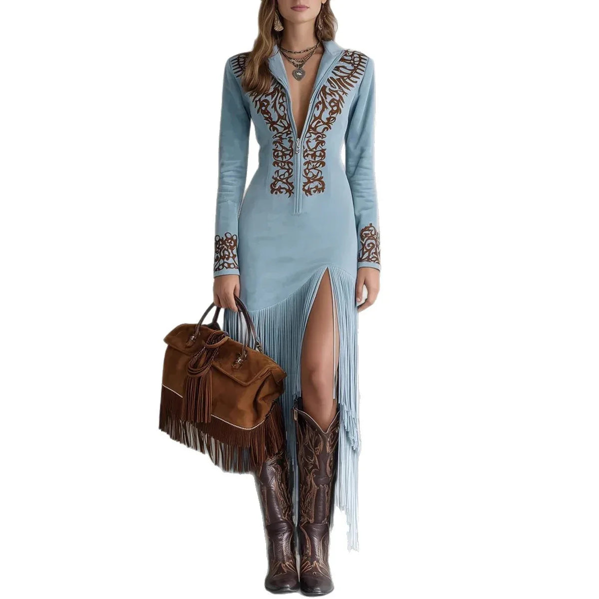 Women's Retro Floral Zipper Dress - DanaFashionstore