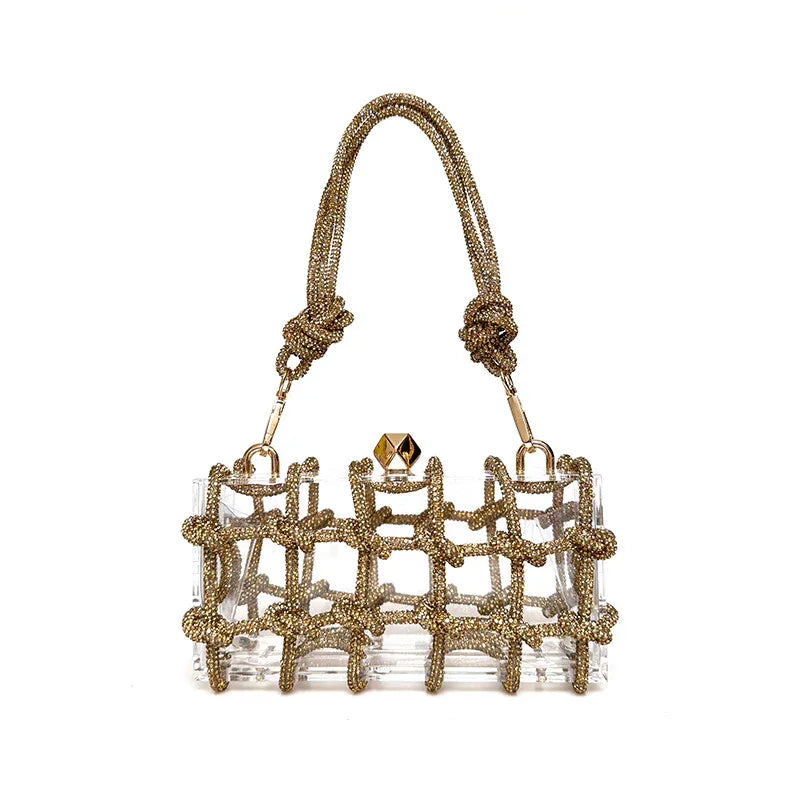 French Sweet Shiny Rhinestone Banquet Small Square Bag - DanaFashionstore