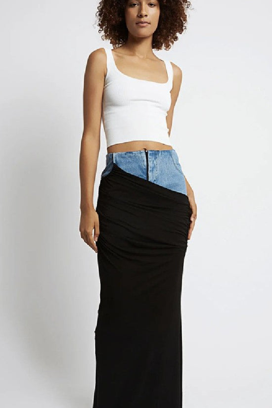 Fashion Black Panel Denim Skirt