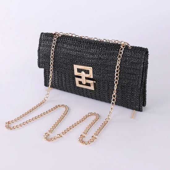 Bag Women's Vacation Style Multi-compartment Chain Flap Screw Lock Straw Bag - DanaFashionstore