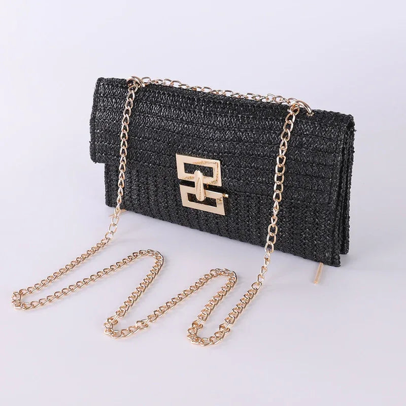 Bag Women's Vacation Style Multi-compartment Chain Flap Screw Lock Straw Bag - DanaFashionstore