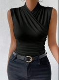 Women's Fashion Summer Solid Color Crisscross Pleated Sleeveless Tank Top - DanaFashionstore