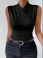 Women's Fashion Summer Solid Color Crisscross Pleated Sleeveless Tank Top - DanaFashionstore
