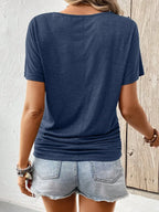 Women Summer Solid Color V-Neck Short Sleeve Casual T-Shirt - DanaFashionstore