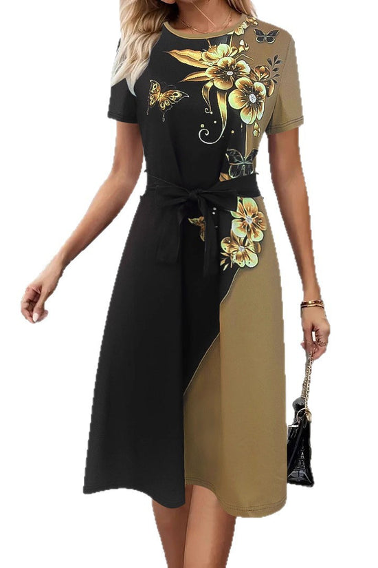 Women's Clothing Temperament Crew Neck Printed Dress - Dana Fashion