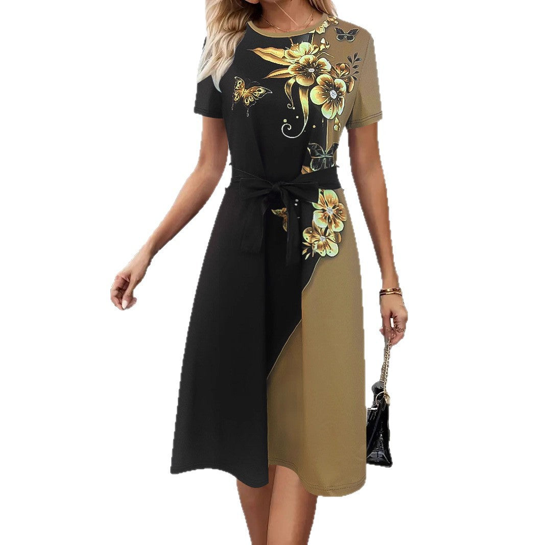 Women's Clothing Temperament Crew Neck Printed Dress - Dana Fashion