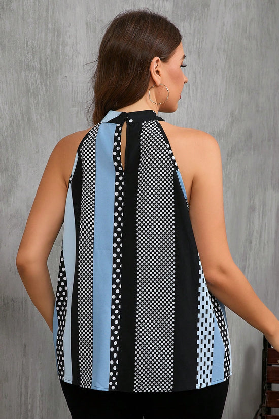 Women Contrast Polka Dot Print Casual Cold Shoulder Halter Blouse