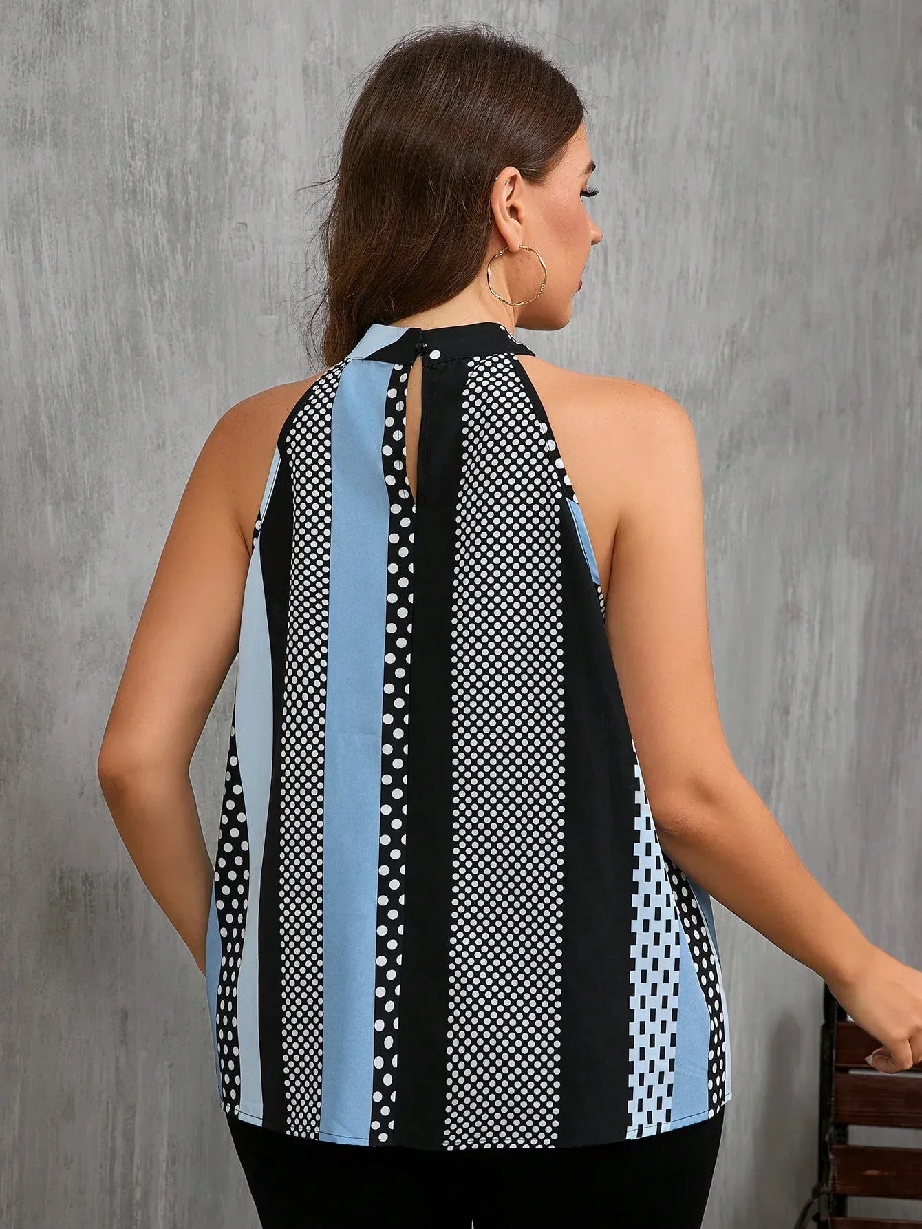 Women Contrast Polka Dot Print Casual Cold Shoulder Halter Blouse - DanaFashionstore