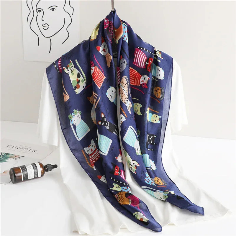 Cartoon Cat Silk Scarf Fashion Sun Protection - DanaFashionstore