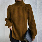 Turtleneck Pullover Sweater With Split Design Fashion Simple Solid Color Long Sleeve Tops Women's Clothing - DanaFashionstore