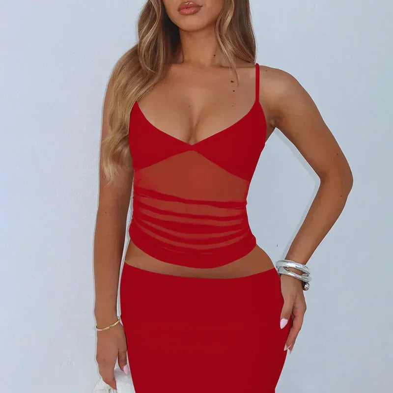 Mesh Slim Fit Patchwork Backless Camisole - DanaFashionstore