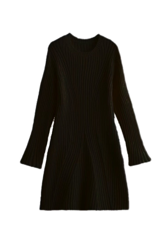 Fashion Solid Ribbed Knitted Dress Fall And Winter Slim-fit Stand-up Collar A-line Dresses Women's Clothing