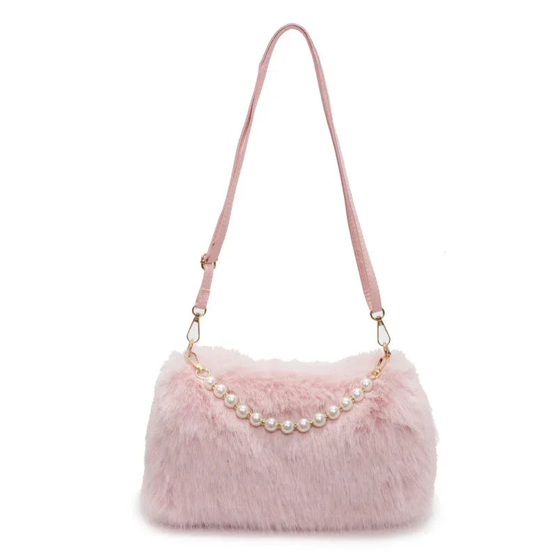 Autumn And Winter Fashion Shoulder Bags Pearl Chain Crossbody Bag Versatile Commuting Armpit Plush Female Bag - DanaFashionstore