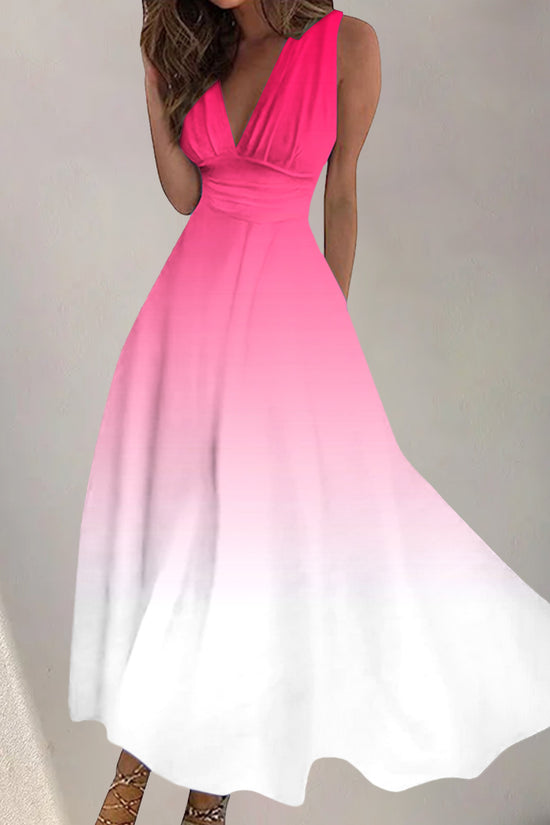 Women's Digital Printing Fashion V-neck Swing Long Dress