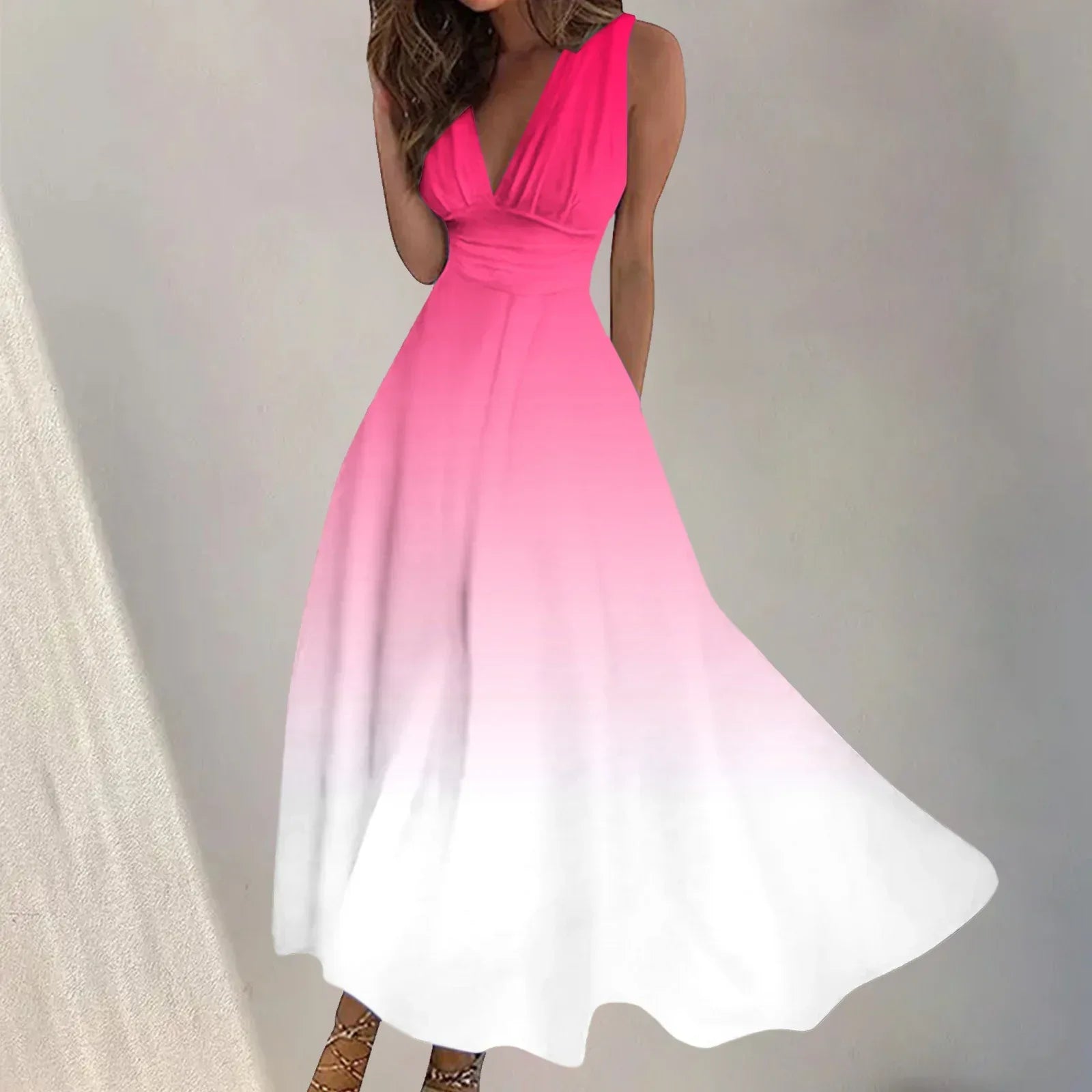 Digital Print V-Neck Swing Dress 2026 - Fashion Long Dress - DanaFashionstore