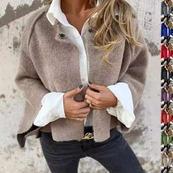 Women's Batwing Sleeve Cardigan Ins Fashion Cropped Jacket Tops Autumn And Winter Loose Short Cashmere Coat - DanaFashionstore