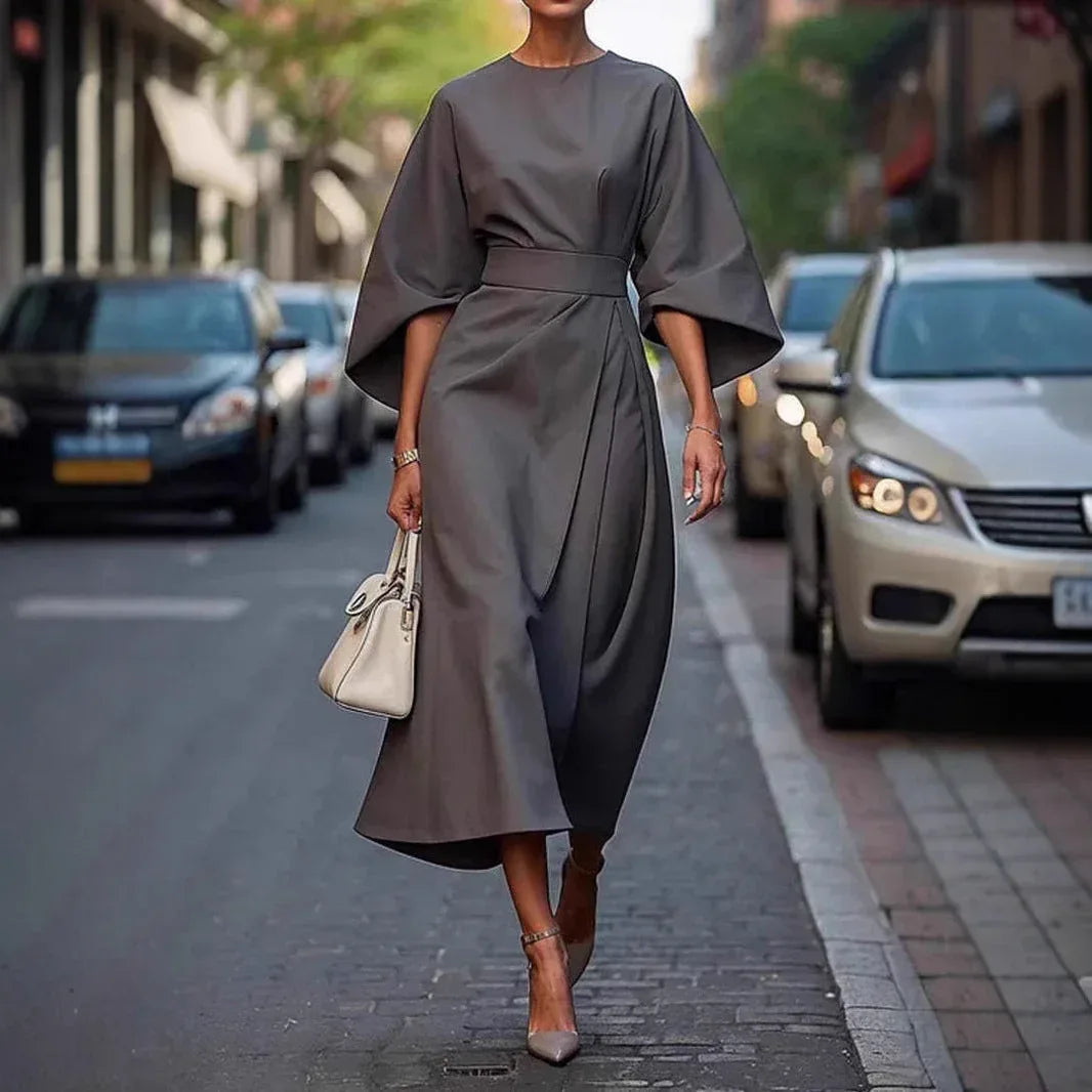 Loose Batwing Sleeve Dress Fashion Waist-tighted Solid Color Elegant Dresses For Women Clothing - DanaFashionstore