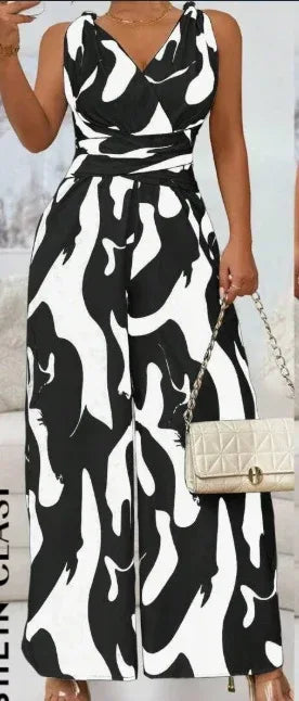 Fashionable Random Print Backless Jumpsuit 2026 - Casual Party Jumpsuit - DanaFashionstore