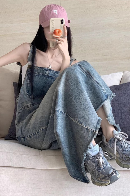 All-matching Retro Anti-aging Sleeveless Strap Dress Women's Spring And Summer Leisure Loose Slimming And Straight Denim Long Skirts