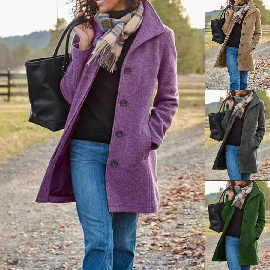 Winter Single-breasted Lapel Coat Fashion Commuter Slim Mid-length Jacket Women's Clothing - DanaFashionstore