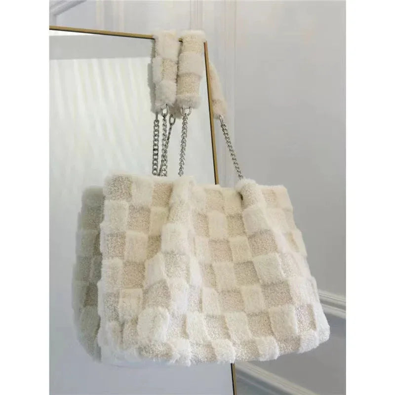 White Plush One Shoulder Bag Casual Tote Bag - DanaFashionstore