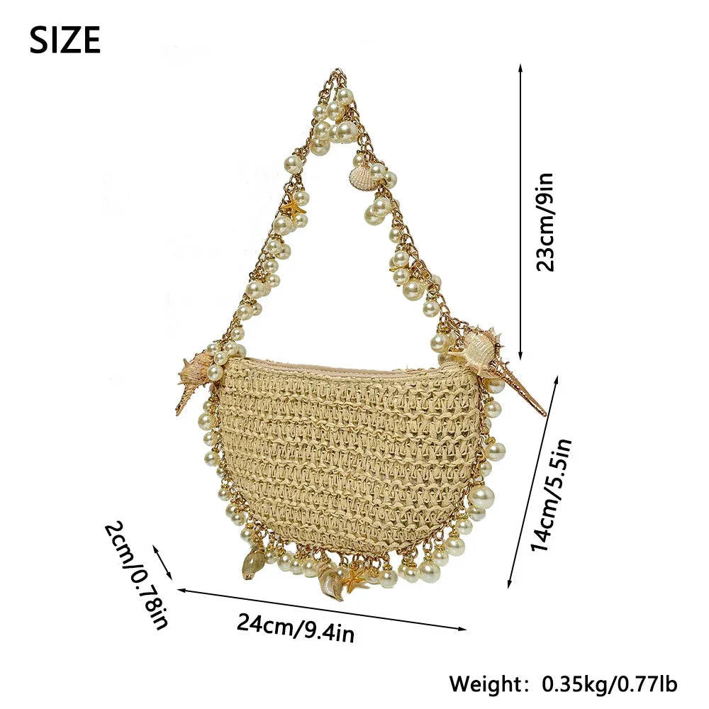 Summer Seaside Holiday Pearl Conch Straw Bag - DanaFashionstore