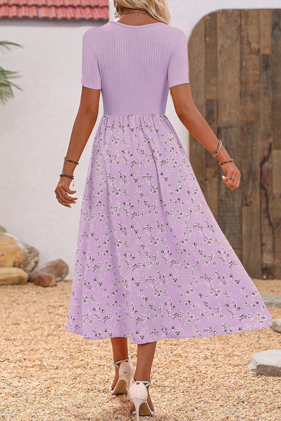 Clasi Floral Print Scoop Neck Dress Maxi Women Outfit