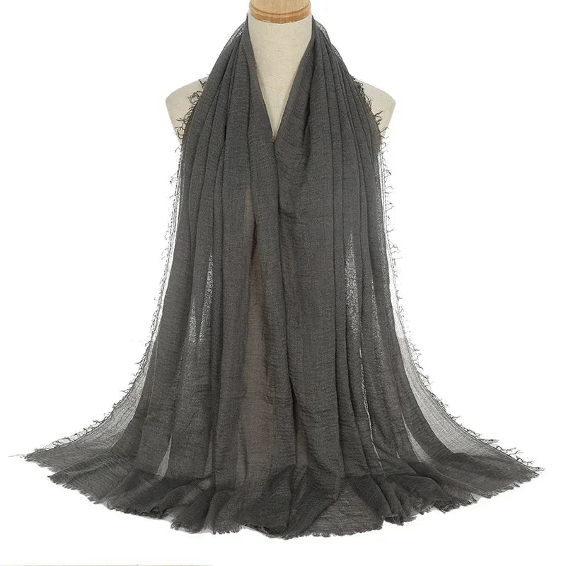 Pleated Viscose Yarn Monochrome Scarf Natural Wrinkled Cotton And Linen Burrs - DanaFashionstore