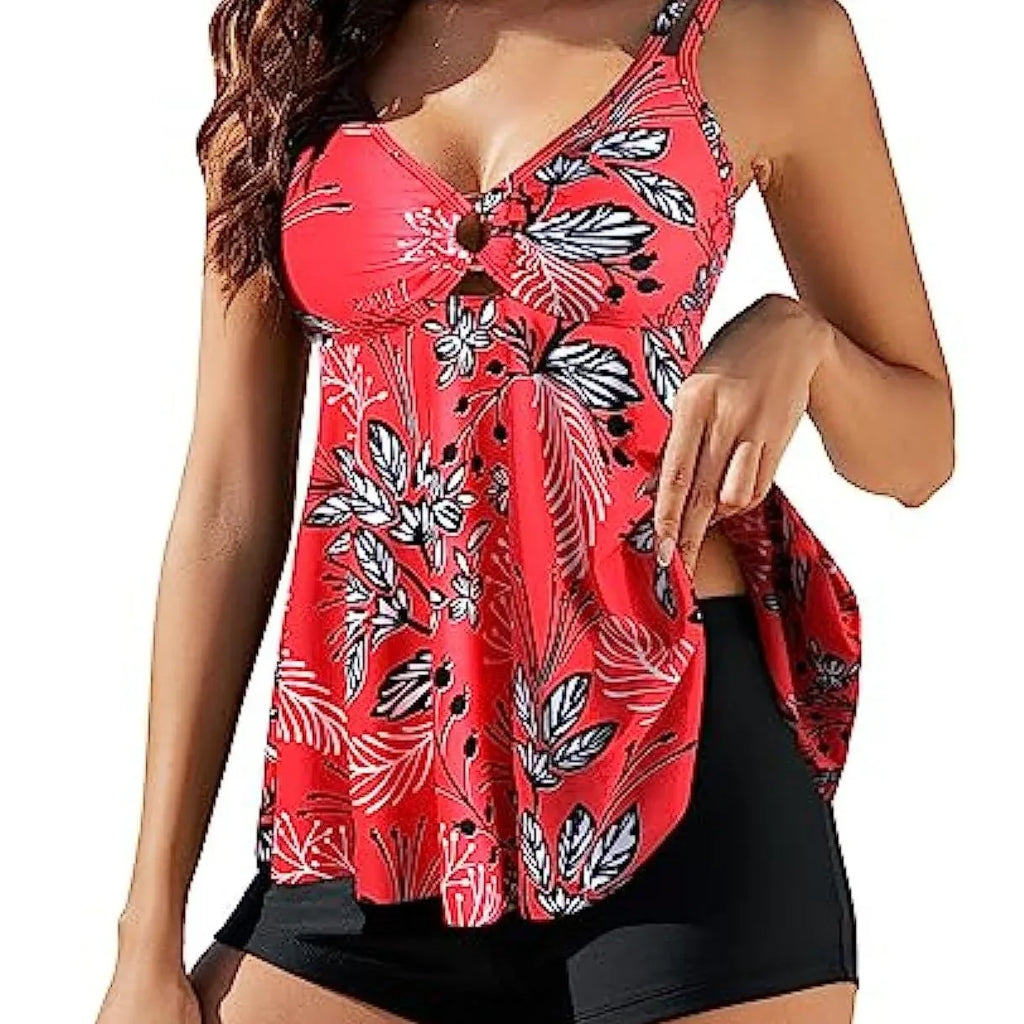 Women's Two-piece Swimsuit Plus Size Printed Suspender Skirt Boxer Bikini - DanaFashionstore