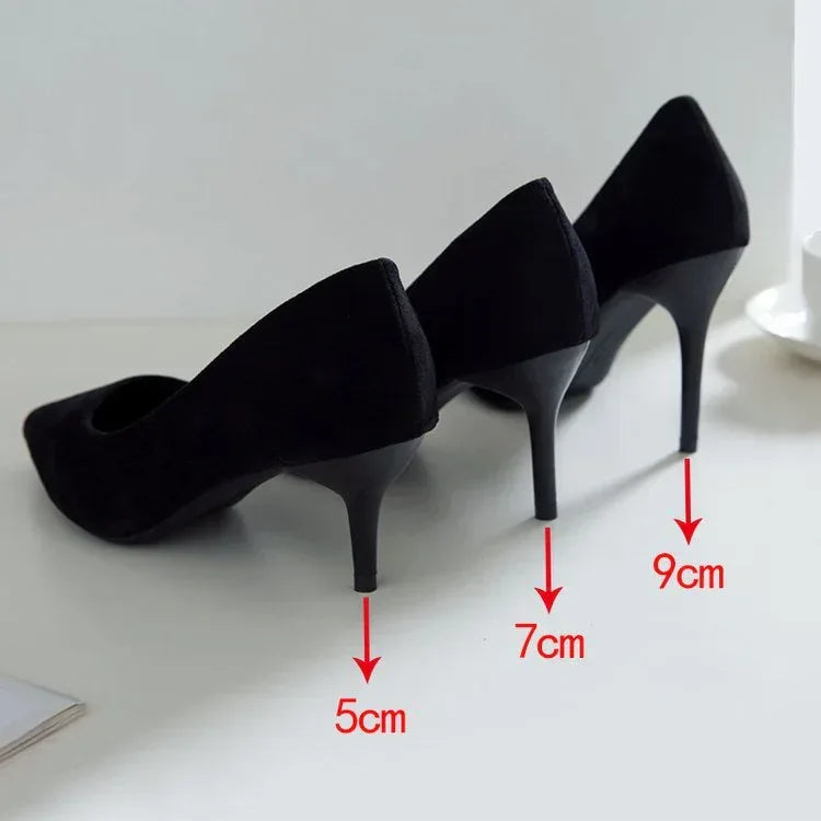 Black Suede High Heels Women's Stiletto Ceremonial Shoes - DanaFashionstore
