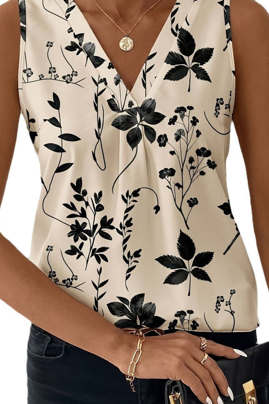 Women's Casual Floral Print Sleeveless V-neck Vest Tops