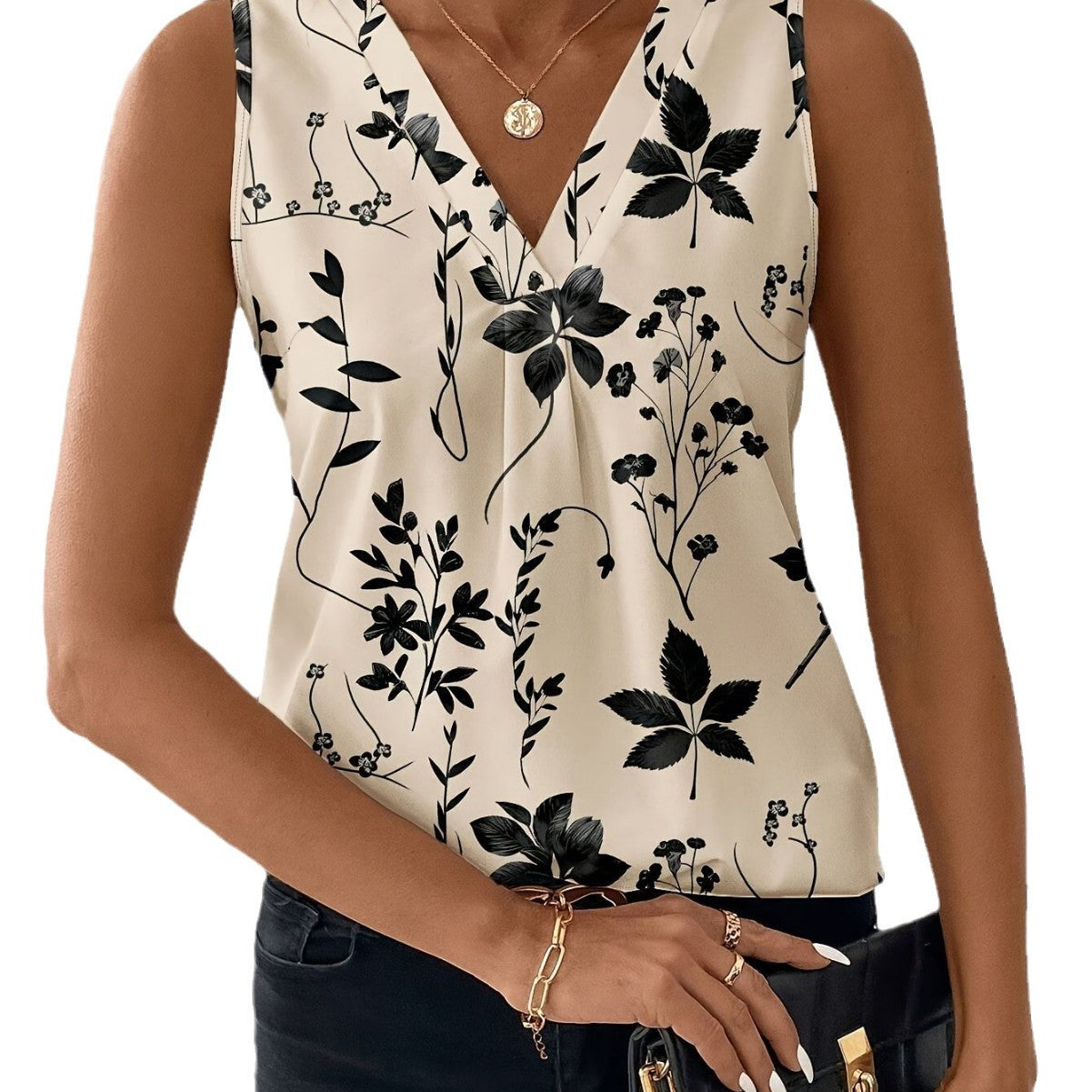 Women's Casual Floral Print Sleeveless V-neck Vest Tops