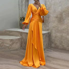 Fitted Waist Pleated Dress 2026 - Long Sleeve Slimming Dress - DanaFashionstore