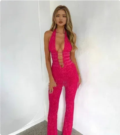 Lash Rope Lace Up Slim Fit Jumpsuit See-through - DanaFashionstore