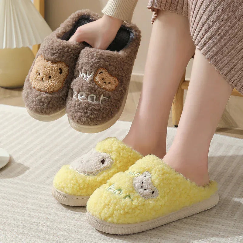 Bear Slippers Winter Warm House Shoes For Women Couple - DanaFashionstore