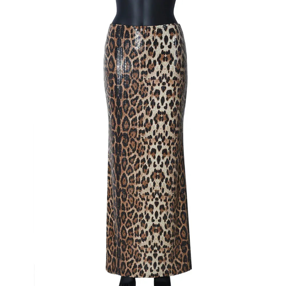 Leopard Print Sequin Stitching Stretch Skirt - DanaFashionstore