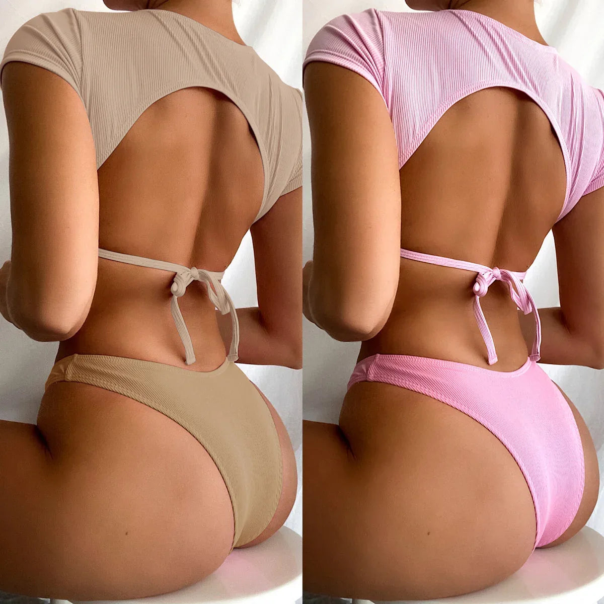 Fashion Solid Bikini Backless Swimsuit - DanaFashionstore