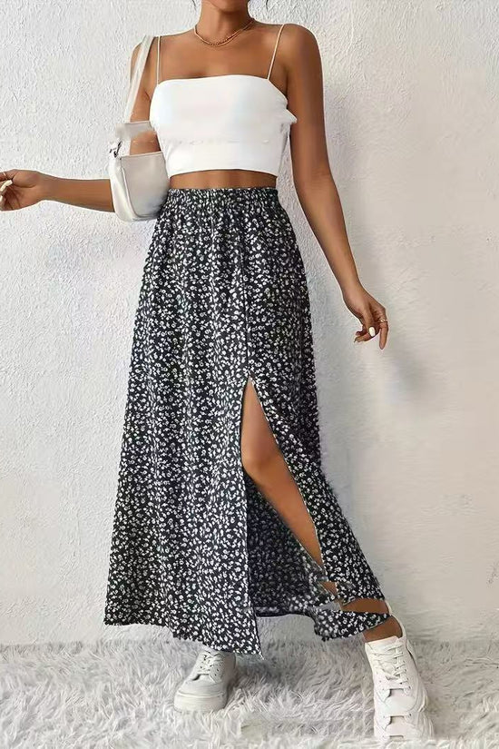 Women's Fashionable With Side-slit Printed Skirt
