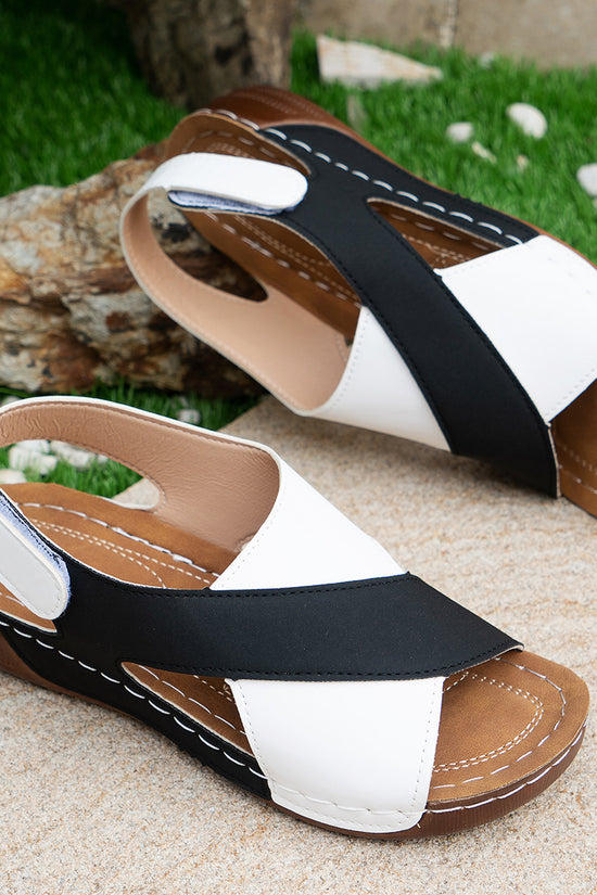 Summer Wedges Sandals With Colorblock Cross-strap Design Casual Thick-soled Roman Shoes For Women