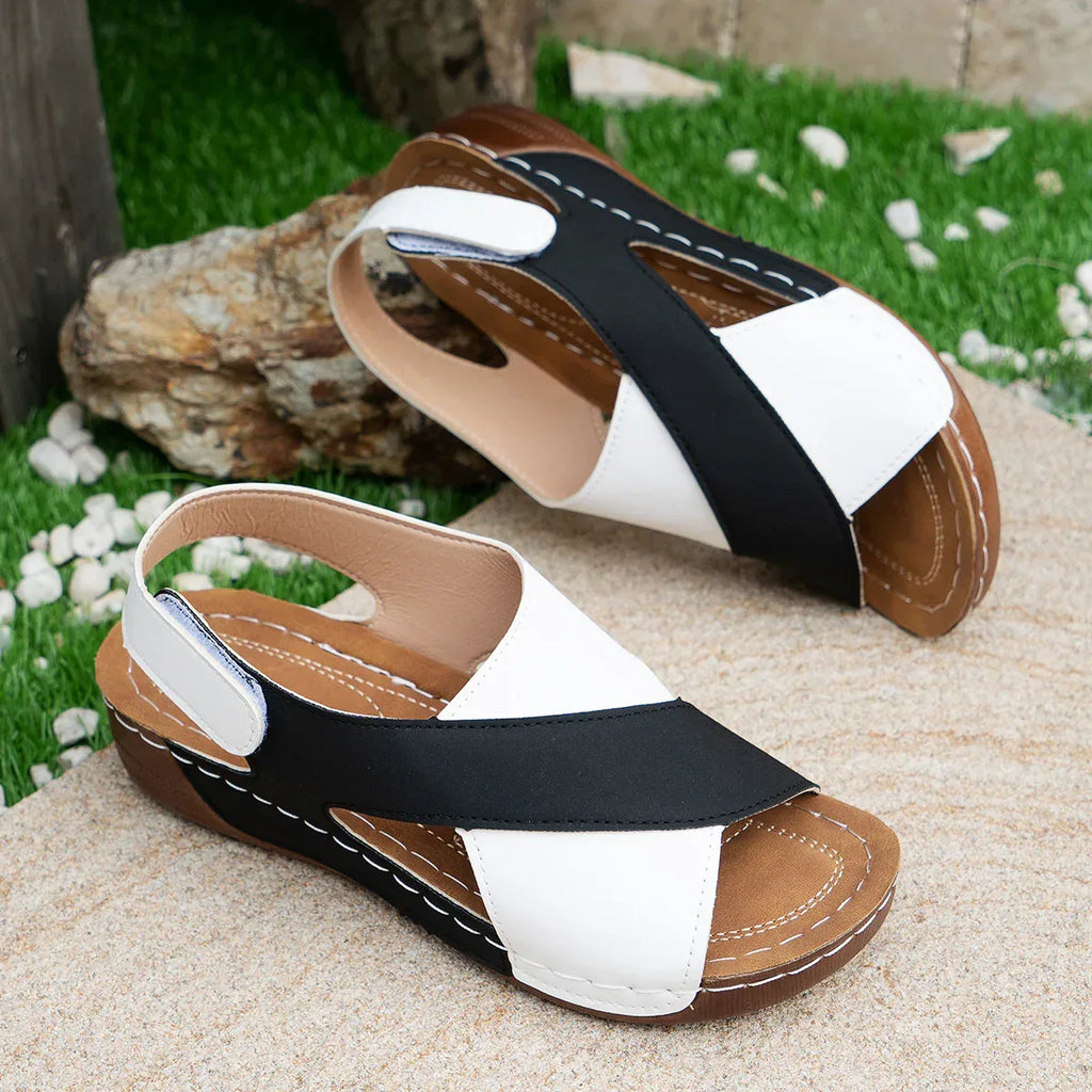 Summer Wedges Sandals With Colorblock Cross-strap Design Casual Thick-soled Roman Shoes For Women - DanaFashionstore